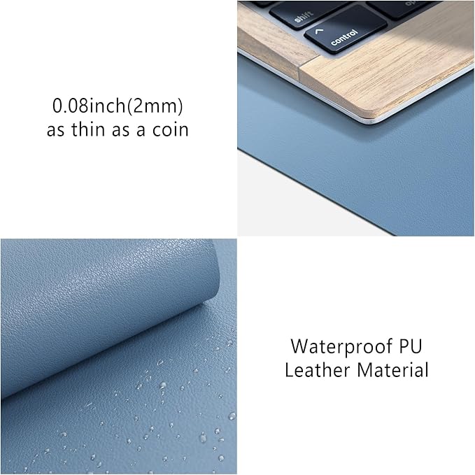 Leather Desk Pad Protector, Mouse Pad, Non-Slip Computer Mat for Desk, PU Leather Desk Mat for Home & Office, Waterproof Laptop Desk Blotter Pad for Keyboard and Mouse, Denim Blue (15.7''X31.5'')