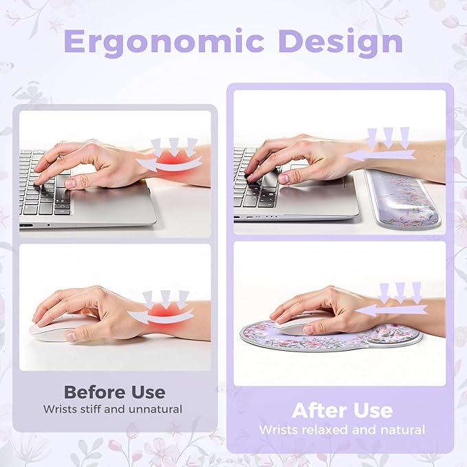 iCasso Silicone Wrist Rest for Keyboard and Mouse,Cute Computer Wrist Support Hand Arm,Ergonomic Design Mouse Pad for Typing Pain Relief,Non-Slip Keyboard Cushion for Women Girl