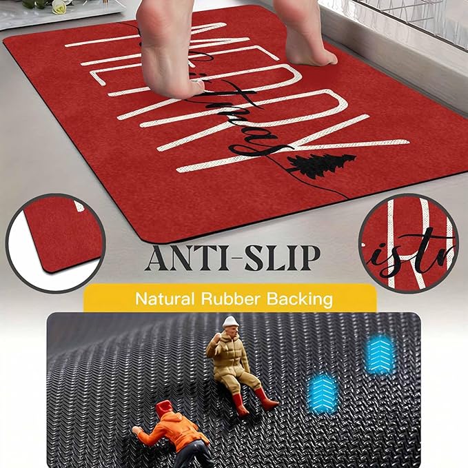 Merry Christmas Doormat Red Funny Text Door mat Outdoor Entrance Christmas Festival Carpet for Outside Entrance Or Porch Entry Entrance Decoration, 16" x 24" Inch