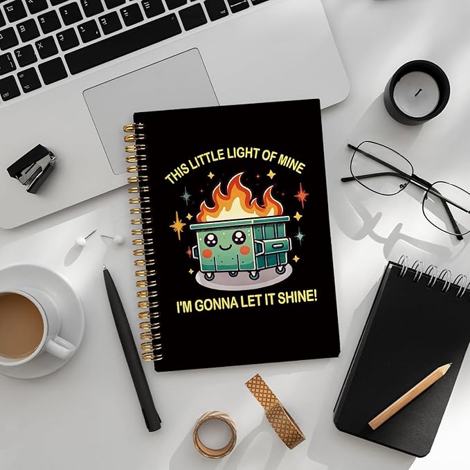 Dumpster Fire Gifts, Funny Dumpster Fire Notebook Journalfor Women & Men, 160 Pages, Black Hardcover Notebook for Work & Note Taking, Funny Gifts for Coworkers & Friends 5.5x8.3 Inch