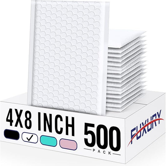 Fuxury Bubble Mailers 4x8 Inch 500 Pack Padded Envelopes Usable Size 4x7" Thick Mailing Envelopes Bubble Opaque Padded Mailers Shipping Bags for Mailing Jewelry Makeup Small Business White