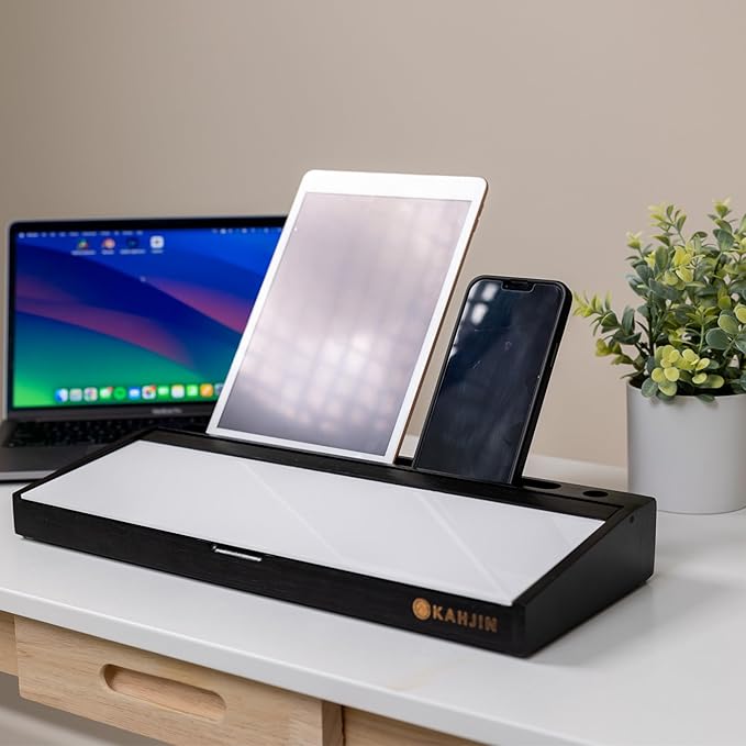 Dry Erase Desk Organizer - 16.2"x6.7"x2" with 3 Markers and 1 Eraser, KAHJIN Black Bamboo Desktop Dry Erase Board - Aesthetic Small Whiteboard for Desk Accessories at Home, Office, Cubicle, or School