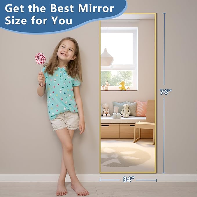 Full Length Mirror, 56"x18" Gold Floor Mirror with Stand, Rectangle Standing Mirror for Living Room Bedroom Cloakroom Gym, Thin Aluminum Frame, Tempered Glass