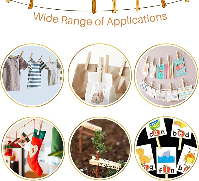 Clothes Pins Wooden, 46 Pack, 3.55 Inch, Natural Wood,Rust Resistant Clothespins, Heavy Duty Clothes Pins for Laundry,Clothes Pins for Craft, Wooden Clips for Pictures