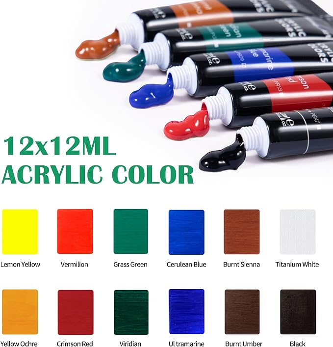 Falling in Art 52Pcs Acrylic Paint Set with Table Easel, Art Painting Kit with Acrylic Paints, Canvas Panels, Paintbrushes, Canvas Supplies Kit for Kids, Adults, Beginners, and Artists, Green