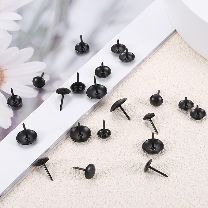 uxcell 200 Pcs Upholstery Tacks, 12 x 13mm Round Head Upholstery Nails Pins Vintage Decorative Furniture Tacks for Chairs Sofas Beds DIY Project, Black