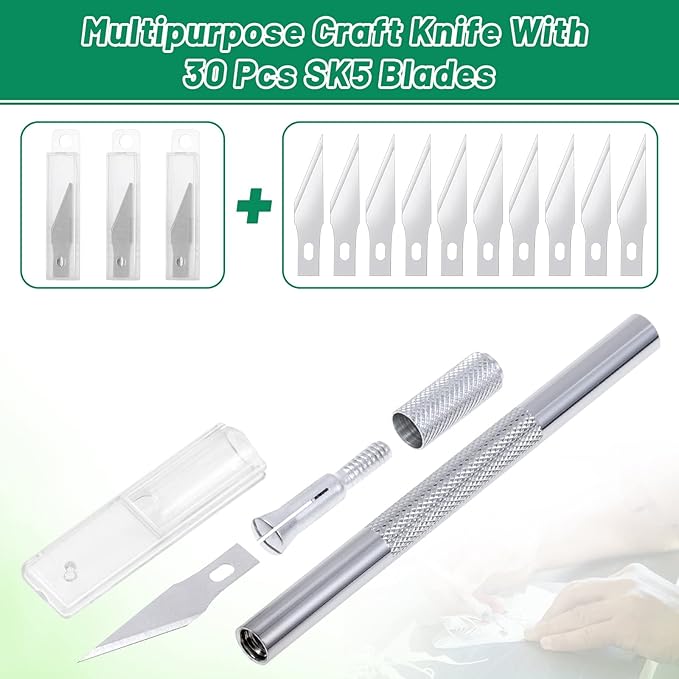 Anezus Exacto Knife with Hobby Mat for Crafts, Self Healing Cutting Mat Hobby Knife with 30 PCS Exacto Blades Precision Knife for Art and Crafts Paper Scrapbooking Stencil (Black)