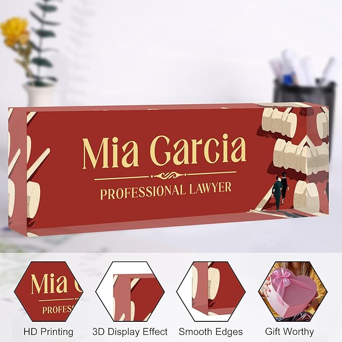 Custom Name Plate for Desk, Personalized Acrylic Office Name Sign with Name & Title, Elegant Desk Decor for Women Men, Employee Appreciation Gift (Lawyer-2)