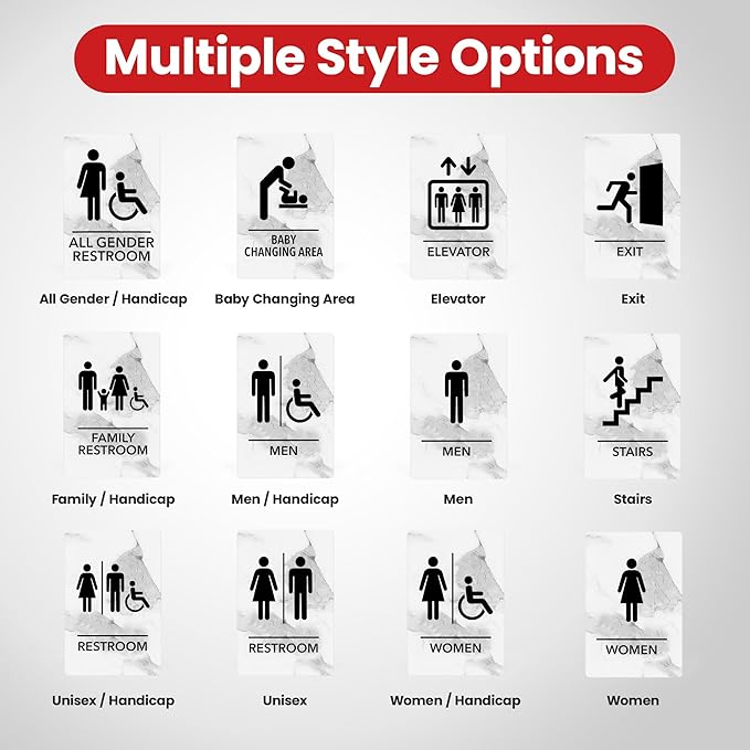 Promot Men and Women Handicap Restroom Sign – ADA Braille Bathroom Sign for Business, Self-Adhesive, 9" x 6", Commercial Door Signage, Office Wall Decor - Marble Quartz