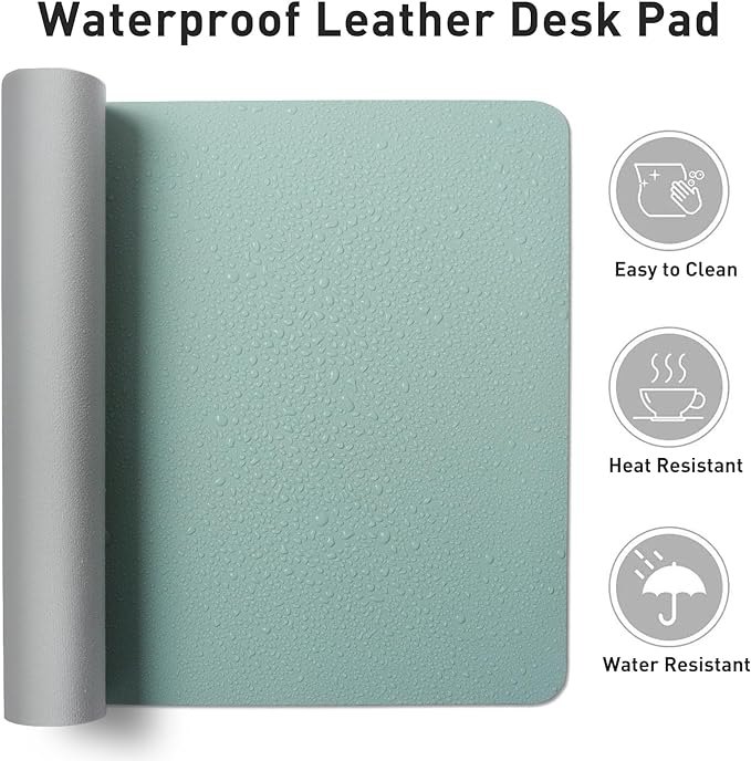 Aothia Faux Leather Desk Mat – Large Mouse Pad, Non-Slip PU Leather Blotter, Waterproof Writing Surface for Office and Home (Light Blue, 47.2" x 23.6")