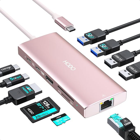 USB C Hub Multiport Adapter, 10-in-1 Laptop USB C Docking Station for Dell/HP Laptop, Type C Dock to 4K HDMI,Ethernet,100W PD,3USB 3.0, 2USB 2.0, SD/TF, Thunderbolt Dock for MacBook, Surface, Lenovo