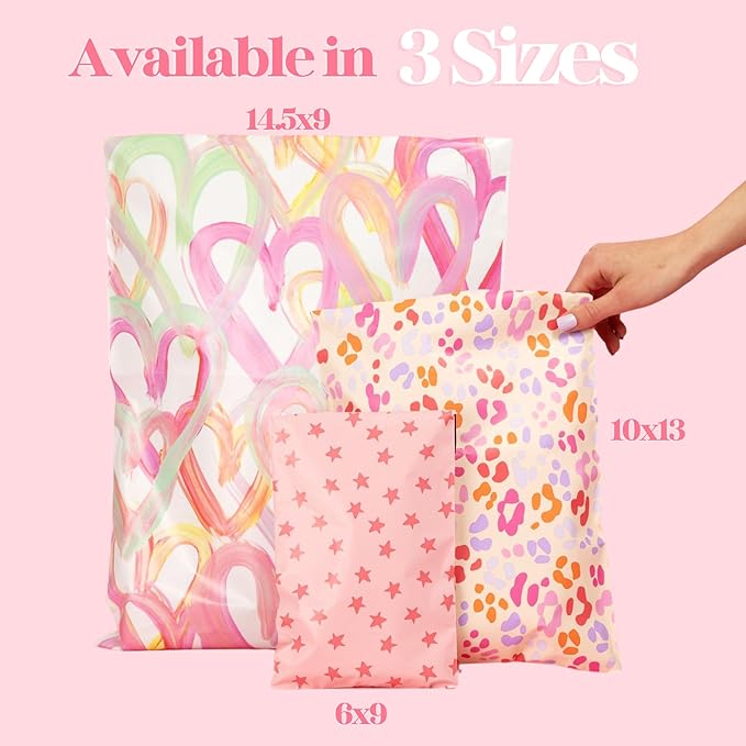 10x13 Designer Poly Mailer 100 Pack Heavy Duty Waterproof Self Seal Shipping Bags for Small Business Large Mailing Envelopes Bulk Tear Resistant Cute Packaging Pink Blooms Flowers