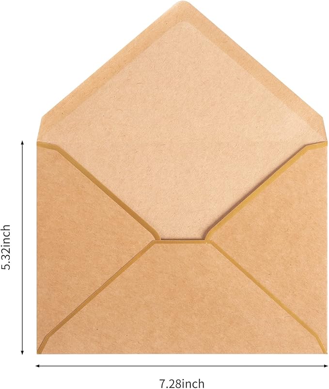 100 Pack A7 Envelopes 5 x 7 Card Envelopes V Flap with Gold Border for Office, Wedding Gift Cards, Invitations, Graduation, Baby Shower, Parties (Kraft Brown, 5.32 x 7.28 Inches)