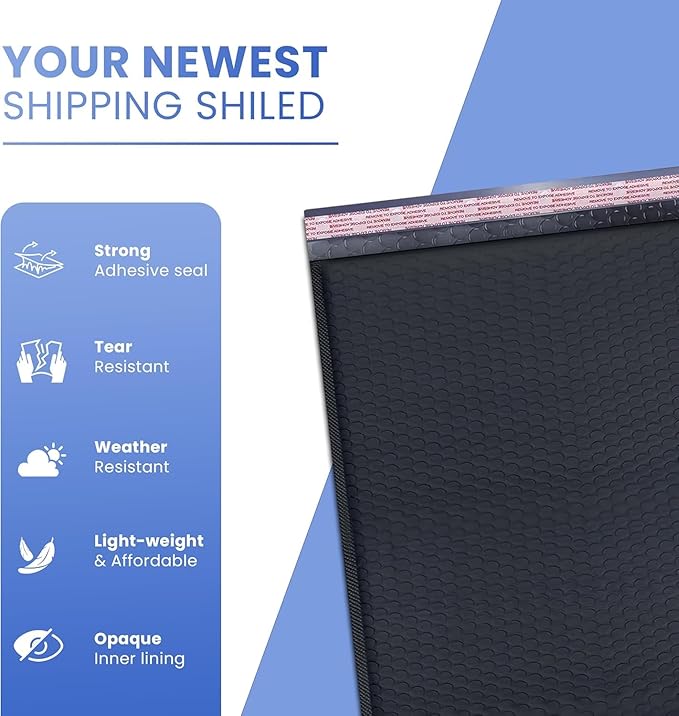 Black Small Bubble Mailers 4x8 Inch #000 | Thick Padded Poly Bubble Mailer Envelopes | 500 Pack Bulk | Trading Card Sports Card Shipping Made In USA