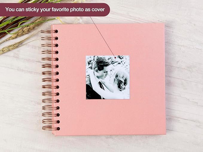 potricher 8 x 8 Inch DIY Scrapbook Photo Album 80 Pages Thick Kraft Blank Pink Paper Memory Book for Wedding and Anniversary Family (Pink, 8 Inch)