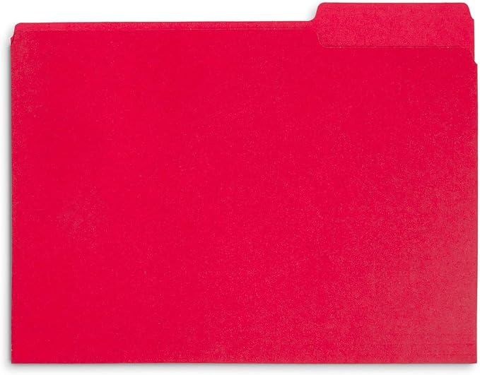 File Folder, 1/3 Cut Tab, Letter Size, Red, Great for Organizing and Easy File Storage, 100 Per Box