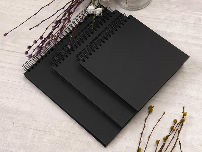 potricher 8 x 8 Inch DIY Scrapbook Photo Album 80 Pages Thick Kraft Blank Black Paper Memory Book for Wedding and Anniversary Family (Black, 8 Inch)