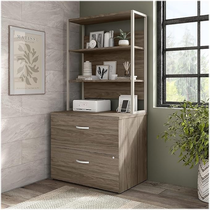 Bush Business Furniture Hybrid 2 Drawer Lateral File Cabinet-Assembled, Modern Hickory