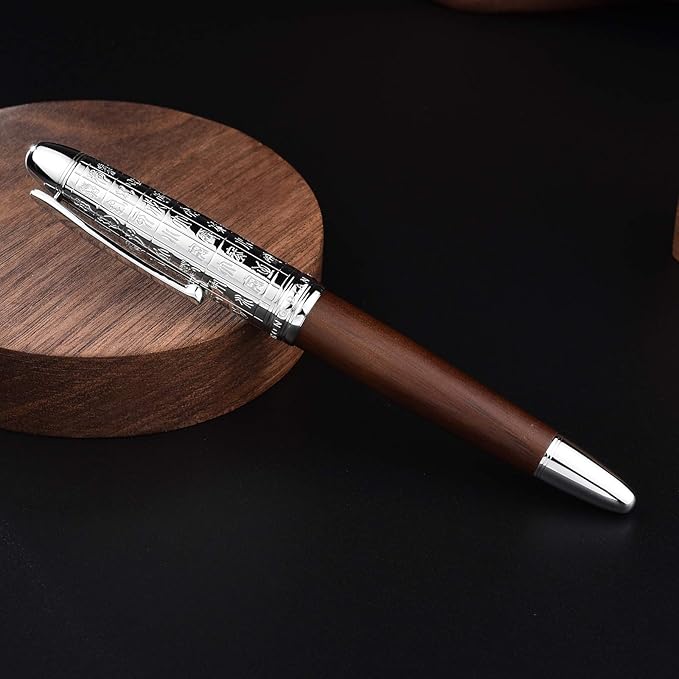 Hongdian 6016 Natural Wood Fountain Pen, Iridium Extra Fine Nib Writing Pen with Metal Pen Case