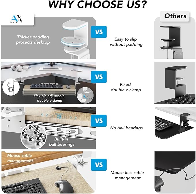 Keyboard Tray Under Desk Pull Out with Extra Sturdy C Clamp Mount System, 27.3 (32.5 inch Including Clamps) x 11 Inch Slide-Out Platform Computer Drawer for Typing Grain AX01WG01