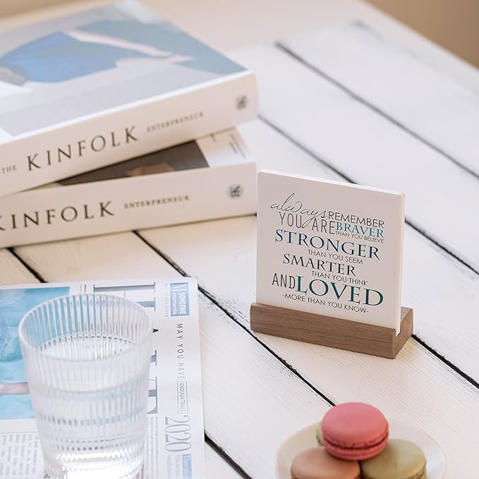 Lukiejac Inspirational Quotes Desk Decor Gifts For Women Best Friend Encouragement Cheer Up Gifts Office Inspiration Positive Plaque With Wooden Stand For Cowoker Motivational Sign For Birthday (Blue)