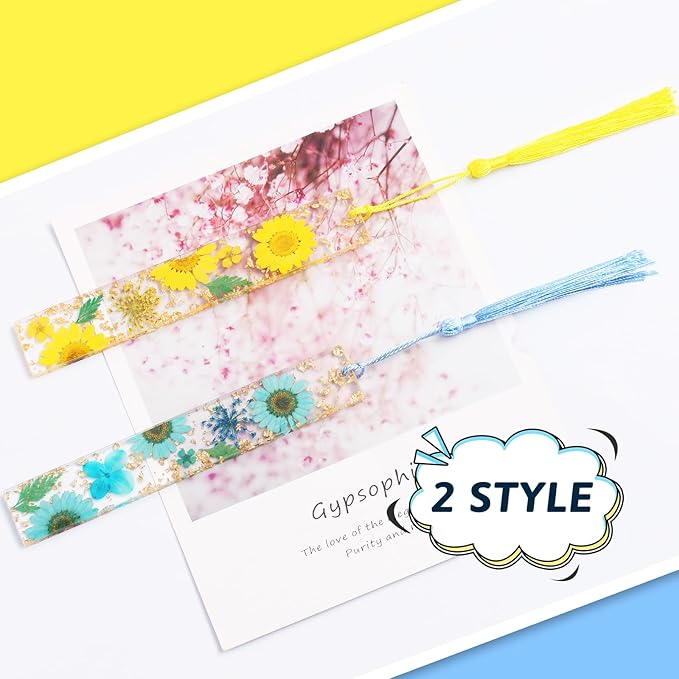 Bookmarks for Women, Kaluofan 2PCS Book Markers for Reading, Durable Handmade Dried Flower Resin Bookmarks with Tassels, Pretty and Increase Reading Interest