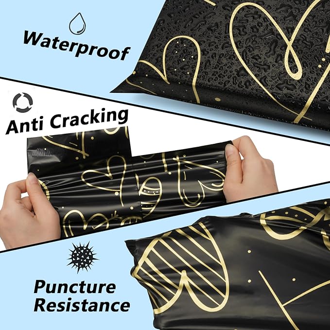 Poly Mailers 10x13 Inch 100 Pcs, Heart printed Thank You Shipping Bags with 2.4mil Thickness, Waterproof Mailing Envelopes, Strong Self-sealing Adhesive Poly Bags for Shipping