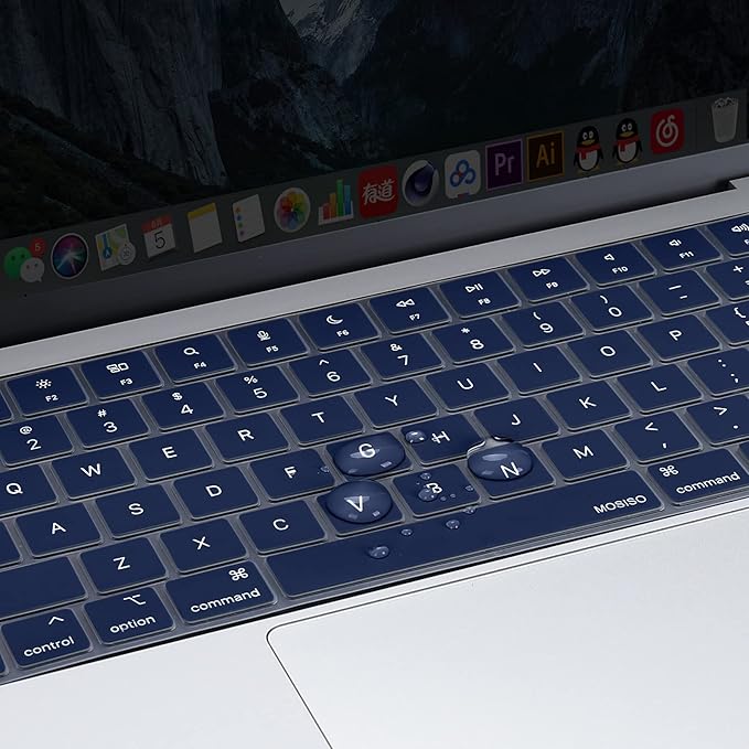 MOSISO Keyboard Cover Skin Compatible with MacBook Air 15 inch M3 A3114 M2 A2941/Air 13.6 A3113 A2681/Pro 14/16 M4 M3 M2 M1, Navy Blue