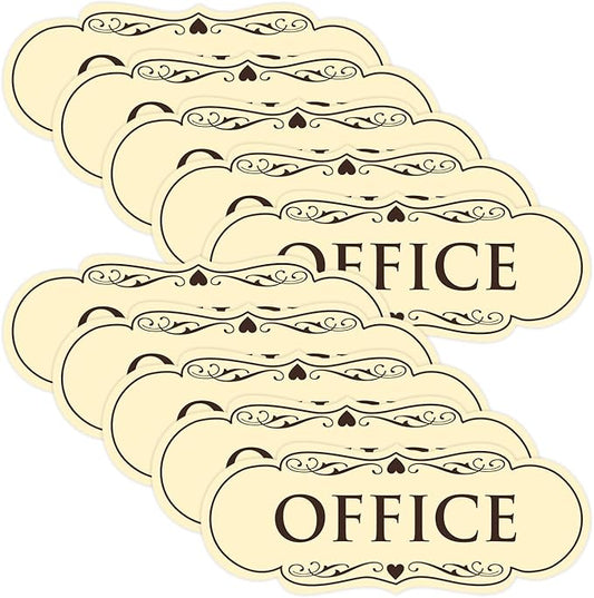 All Quality Designer Office Sign | Easy Installation - Ivory/Dark Brown - Large (10 Pack)