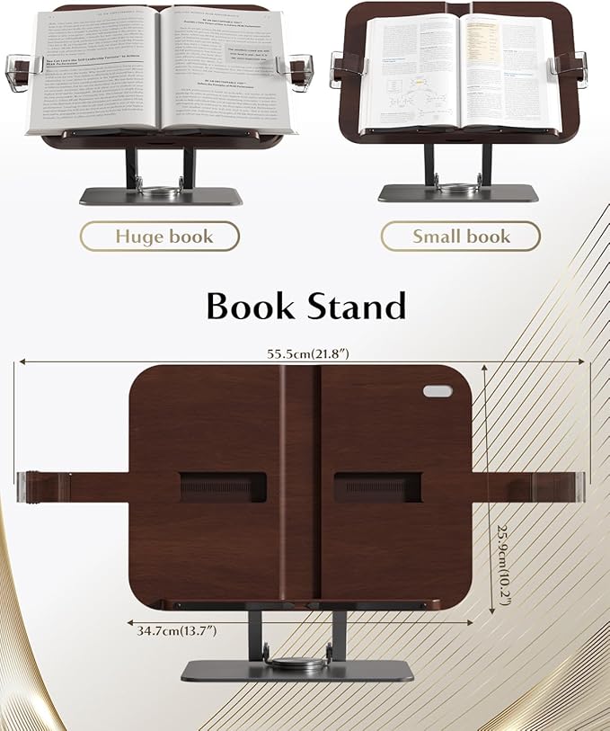 Adjustable Book Stand with 360 Swivel Base, Foldable Cookbook Stand for Recipe Books, Laptops, Textbooks