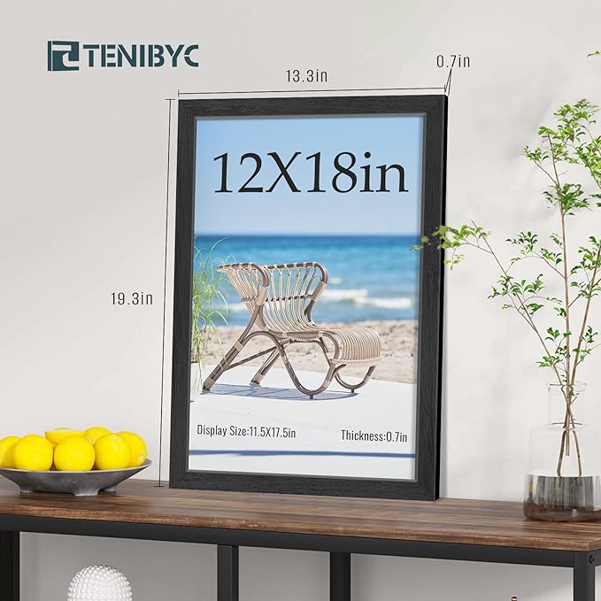 12x18 Poster Frames Set - 3 Pack - Black Solid Wood Picture Frame - Tempered Glass - Exclusive Woodgrain - Rooms, Offices, Gallery, Studio, and Hallway, Wall Display Decor