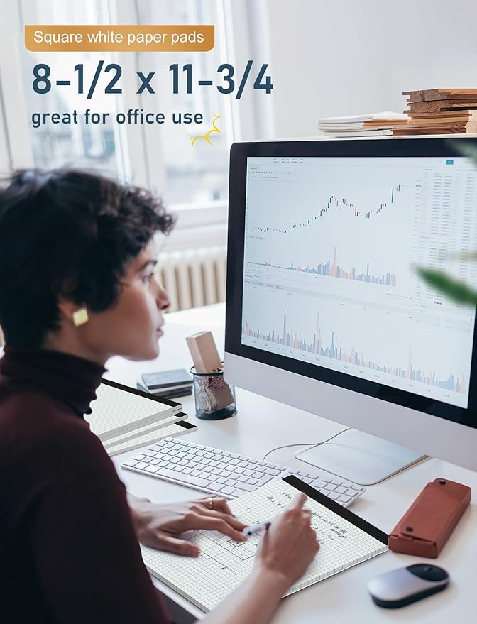 Graph Paper Pad 8.5 x 11, 2 Pack, 4x4 Graph Ruled, Grid Paper Pad 8-1/2" x 11", Blueprint Quadrille Pad, Easy Tears Off, Grid Pad Notebook 8.5 x 11, White 70 GSM Graft Paper, 30 Sheets/Pad