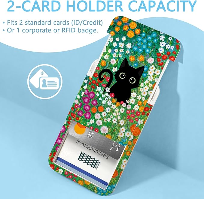 Gctriki Lanyards for Id Badges and Keys, Black Cat Flower Id Badge Holder, Cute Retractable Heavy Duty Badge Reel with 360 Degrees Rotate Carabiner Clip, Teacher Nurse Doctor Women Office Gifts