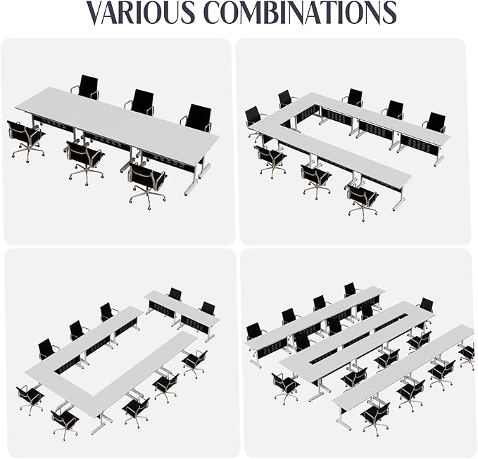 6Pack Conference Room Table, Folding Conference Table for Office Classroom, Mobile Training Tables with Casters Silent Wheels, Large Rectangular Convertible Modular Seminar Tables (L70.9in)
