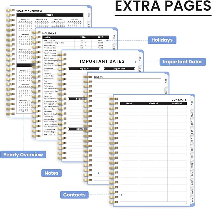 2026 Planner, Weekly and Monthly Calendar Planner, January 2026 - December 2026, Hardcover 2026 Calendar Planner Book with Tabs For Women & Men, Inner Pocket, Spiral Bound, Perfect for Office Home School Supplies - A5 (6.3" x 8.5"), Lavender