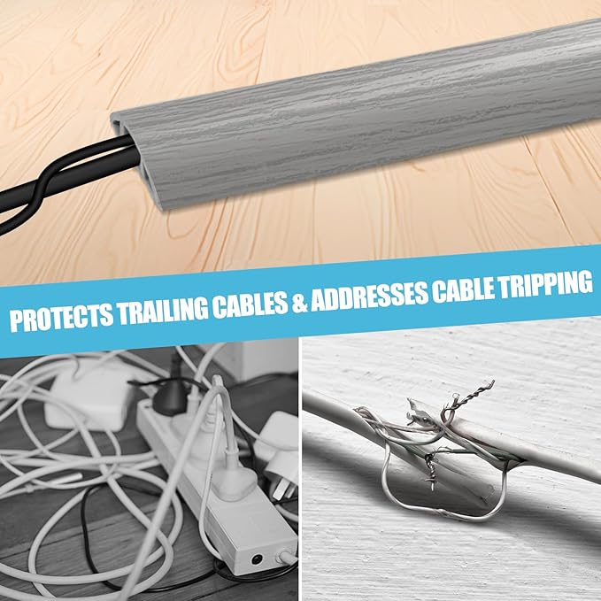 Floor Cord Cover Cavity 0.8"x0.37" Self Adhesive Cord Hider, 3.3FT Low Profile Cable Management, Extension Strip Protector for Wires, Prevent Cable Trips for Offices, Gyms, Exhibitions (Gray Wood
