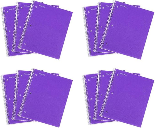 Mintra Office Durable Spiral Notebooks, 1 Subject, (Purple, College Ruled 12pk), 100 Sheets, Poly Pocket, Moisture Resistant Cover, School, Office, Business, Professional