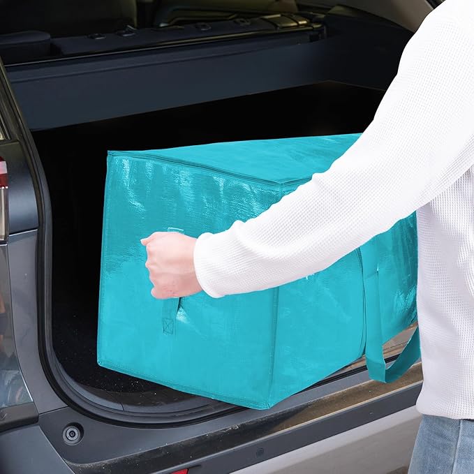 TICONN 2 Pack Extra Large Moving Bags with Zippers & Carrying Handles, Heavy-Duty Storage Tote Moving Boxes for Space Saving (2 Pack, Aqua)