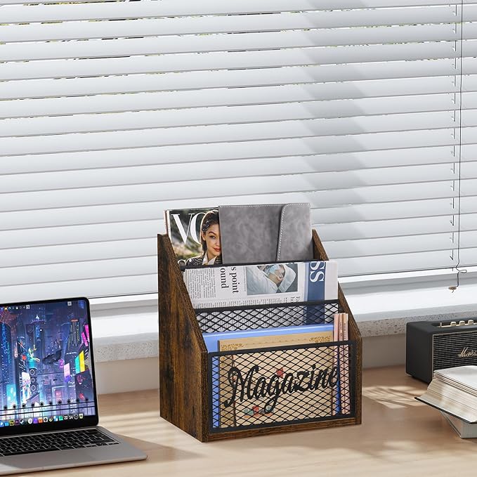 YINMIT Magazine Holder, Stepped 3 Tier Magazine Rack Floor, Magazine Storage Basket, Folder Organizer Bin for Magazines,Books,Newspapers,Tablets