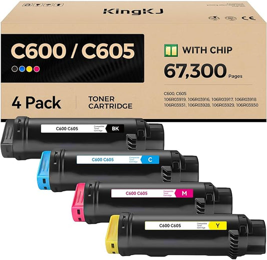 VersaLink C600 C605 Toner Cartridge 4-Pack Extra High Capacity Replacement for Xerox 106R03919 106R03916 106R03917 106R03918 Compatible with Xerox VersaLink C600 C605 Printer Black Cyan Magenta Yellow