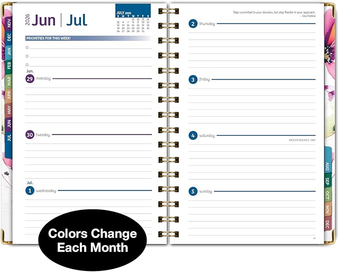HARDCOVER 2026 Planner, 5.5"x8": 14 Months (November 2025 - December 2026), Daily Weekly Monthly Planner, Yearly Agenda, Bookmark, Pocket Folder and Sticky Note Set (Rainbow Floral)