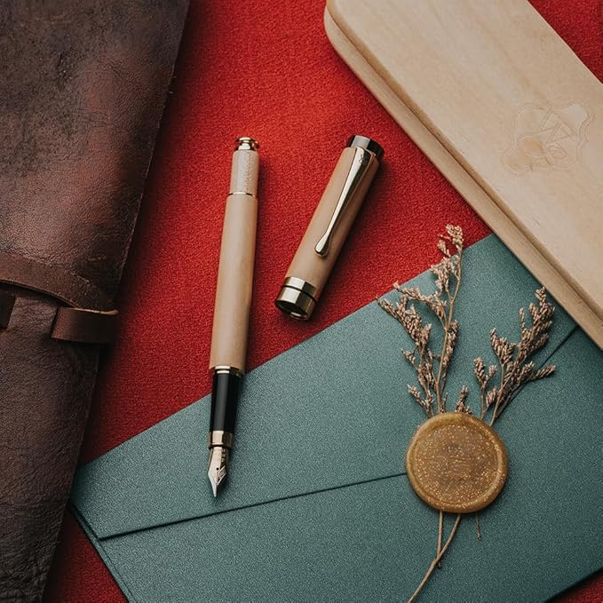 Wordsworth & Black Fountain Pen Set, Luxury Bamboo Wood - Extra Fine Nib, Gift Case; Includes 6 Ink Cartridges, Ink Refill Converter -Journaling, Calligraphy; Drawing, Smooth Writing [Maple Wood]