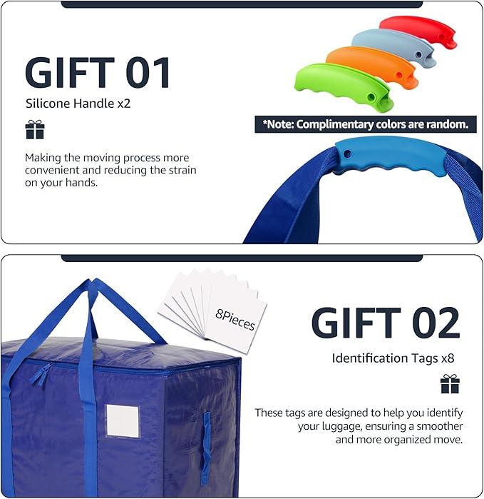 Moving Bags Heavy Duty Extra Large, Moving Boxes, Moving Supplies Essentials, Blue Storage Bins with Lids, Plastic Packing Totes, Storage Bags for Clothes with Handles & Zippers(Blue, 12 Pack)