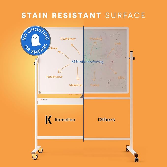 Rolling Dry Erase Board 46 x 32 - Large Portable Magnetic Whiteboard with Stand - Double Sided Easel Style with Wheels - Mobile Standing Whiteboard for Office, Classroom & Home