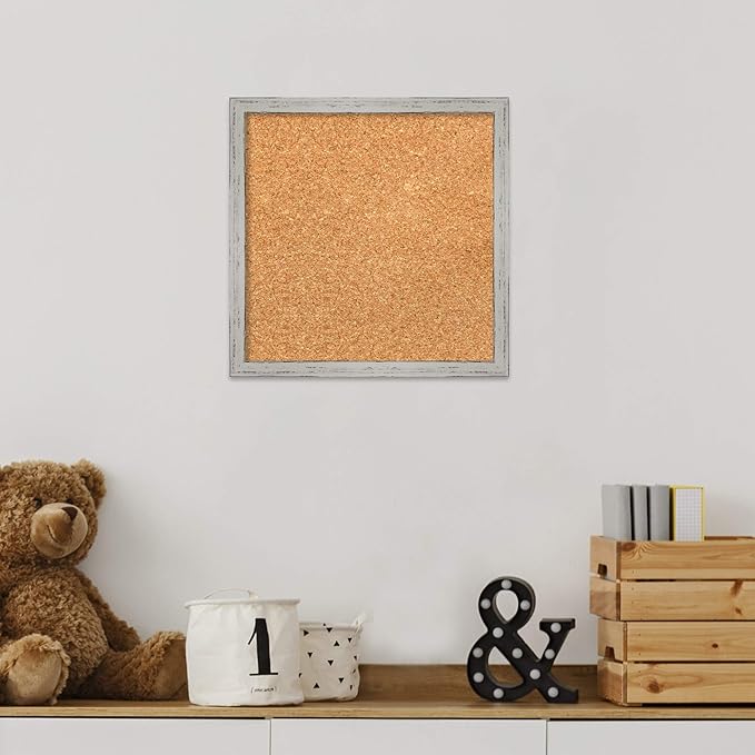 Amanti Art Natural Cork Board for Wall, 13x13 Vision Board with White Frame, X-Small Corkboard Office Decor for Home Organization, Cottage Corkboard Pinboard to Display Items for Home Organization in
