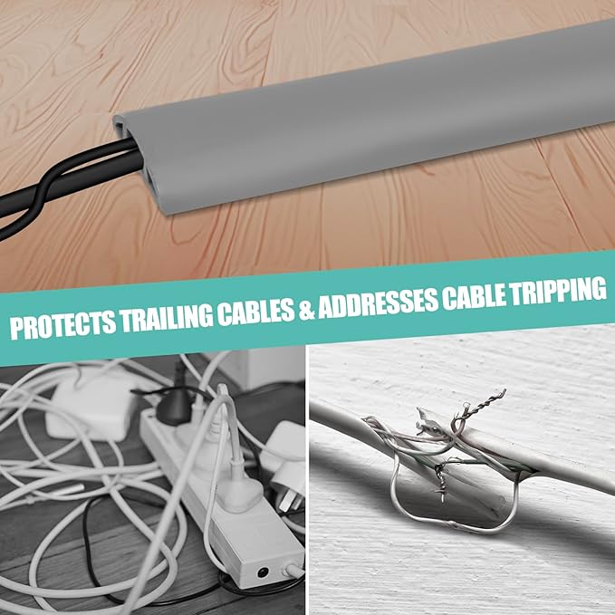 Floor Cord Cover Cavity 0.8"x0.37" Self Adhesive Cord Hider, 10FT Low Profile Cable Management, Extension Strip Protector for Wires, Prevent Cable Trips for Offices, Gyms, Exhibitions（Gray）