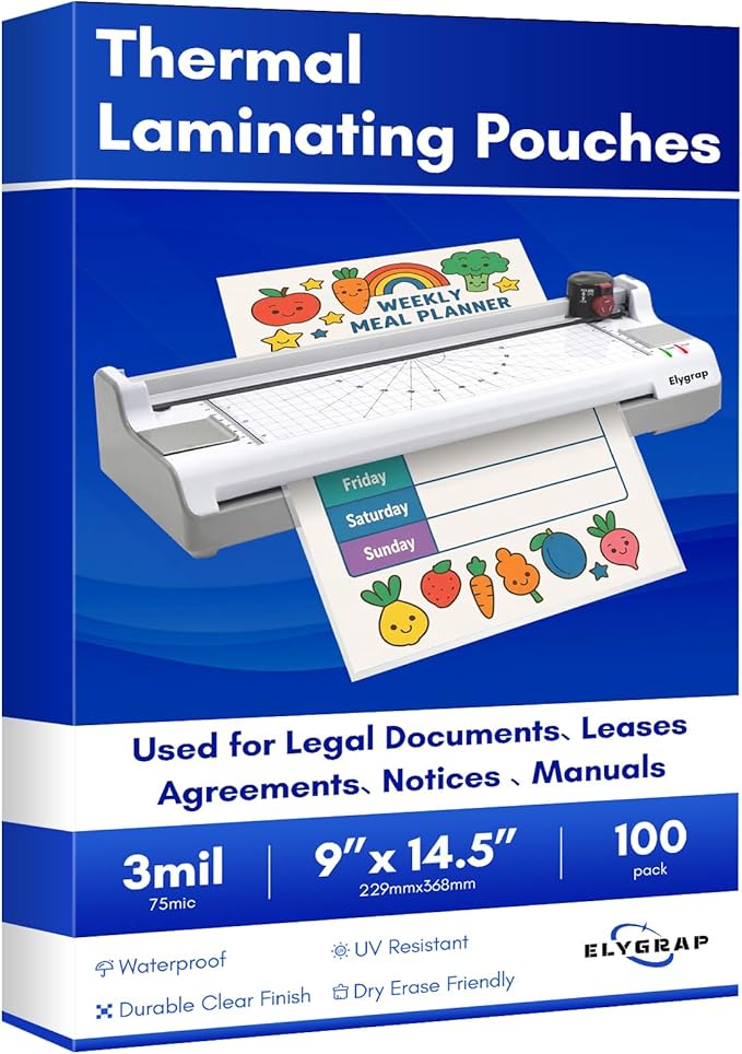 100 Pack Legal Size Laminating Sheets 8.5"x14" (9x14.5) - 3Mil Thick Clear Thermal Pouches for Documents, Compatible with All Laminators - Acid-Free & Bubble-Free Protection