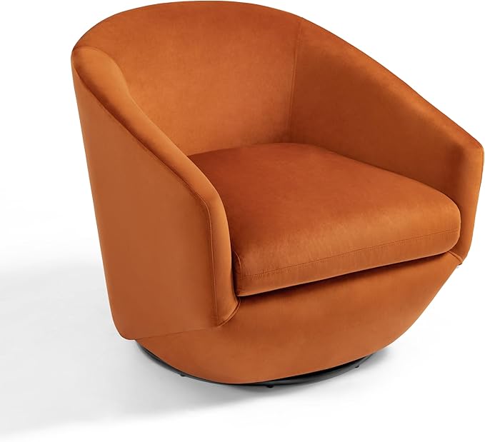 UIXE 360° Swivel Barrel Accent Chair, Velvet Upholstered Club Armchair for Living Room, Modern Round Arm Chair Single Sofa Bedroom Reading Seating (Orange)