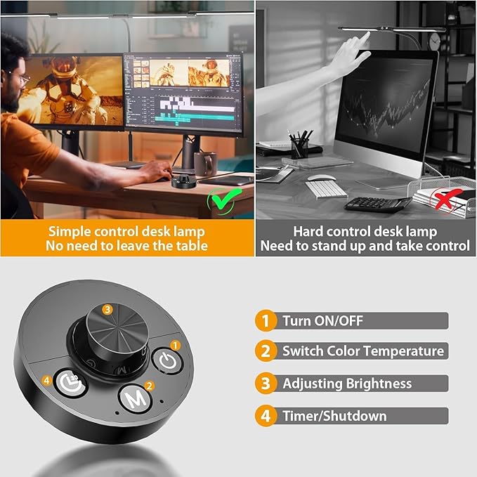 Desk Lamp, Clamp Desks Lamps for Home Office, 24W Flexible Gooseneck Table Lamp, 10 Color Modes & Brightness Eye-Caring Desk Light w/USB Adapter (12V2A Black)