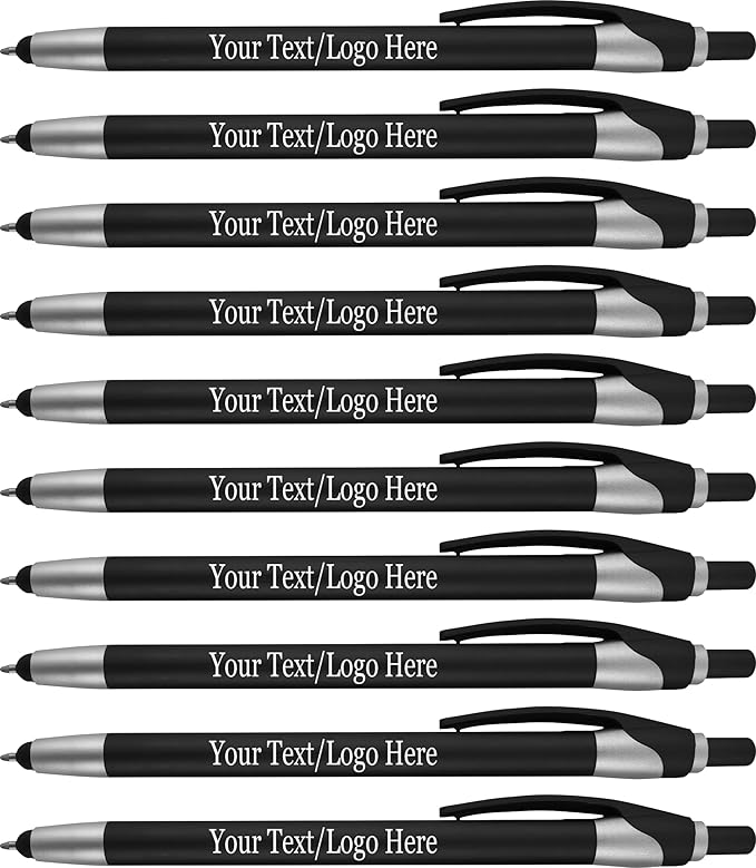Personalized With your Custom Logo or Text Pens-Pack of 450- for Marketing, Parties, and Events, 2 in 1 Capacitive Stylus & Ballpoint Pen Compatible With Touchscreen Devices, Blue Ink, Black Pens
